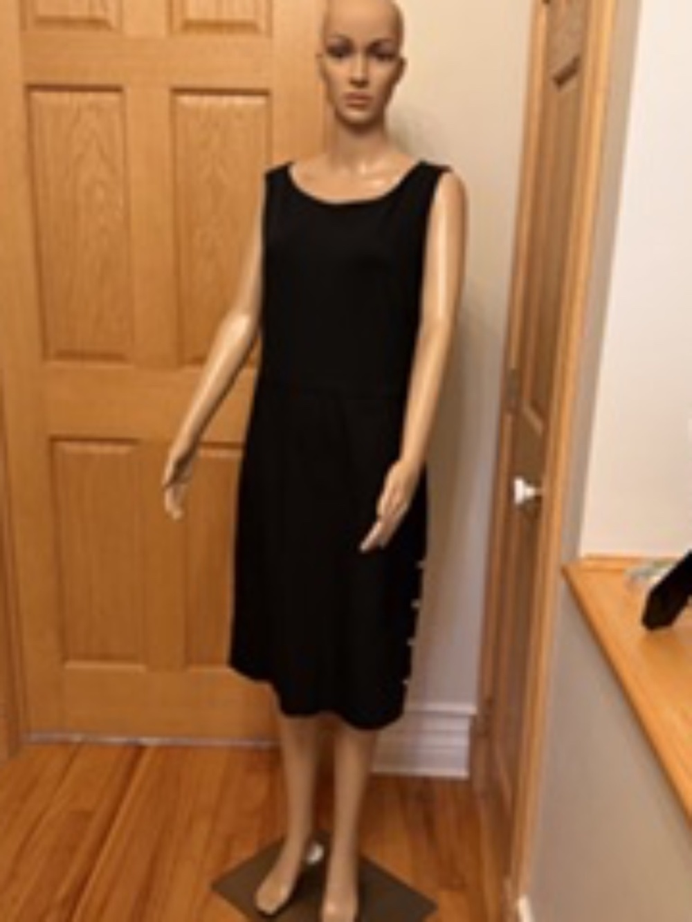 MAXMARA size EU 48 black sleeveless dress/gold side buttons.
